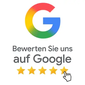Ein Google Logo mit der Bitte um eine Bewertung
